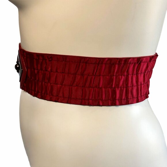 Womens Vintage Wide Belt Elastic Stretch Red 1990s 1980's Boho 3" Wide - Picture 7 of 9